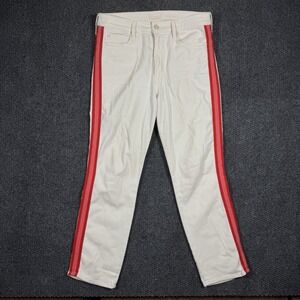 MOTHER Women's Straight Leg Jeans in Cream with Red Stripes
